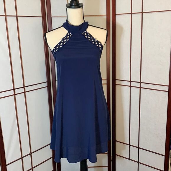 Lulus Dresses Lulus Any Way, Shape, Or Form Navy Blue Lace Halter Dress - Picture 1 of 11